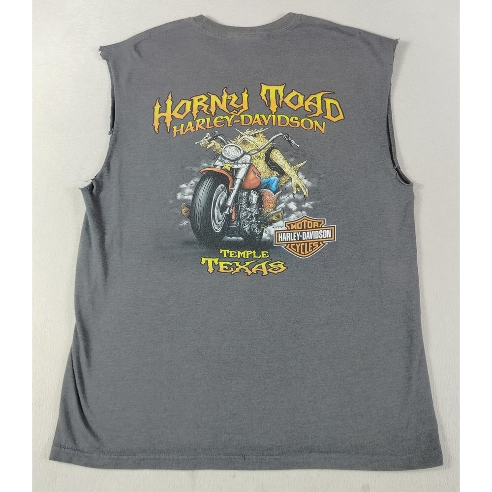 Vintage Harley Davidson Shirt Mens Large Gray Horny Toad Temple TX Sleeveless